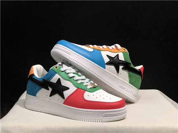Men's Bape Sta Low Top Leather Blue/White/Red/Green Shoes 0019